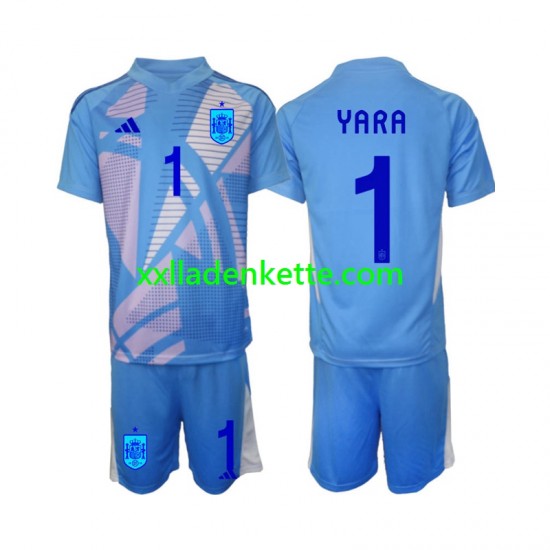 Fußballtrikot Spanien David Raya 1 Torwart Kinder Heim Euro 2024 Kurzarm