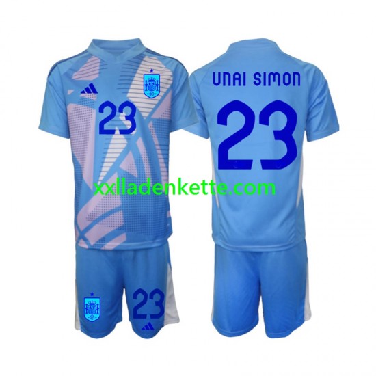 Fußballtrikot Spanien Unai Simon 23 Torwart Kinder Heim Euro 2024 Kurzarm