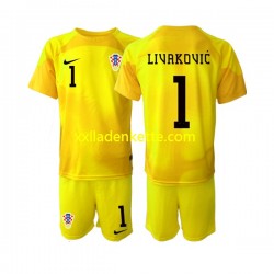 Fußballtrikot Kroatien Dominik Livakovic 1 Torwart Kinder Heim World Cup 2022 Kurzarm