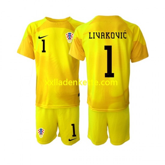 Fußballtrikot Kroatien Dominik Livakovic 1 Torwart Kinder Heim World Cup 2022 Kurzarm