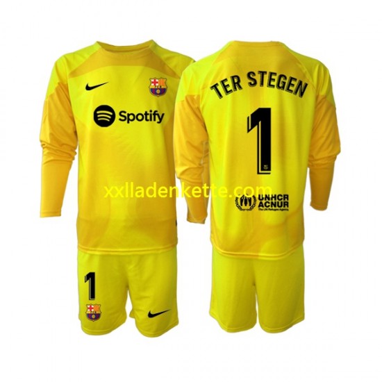 Fußballtrikot FC Barcelona Ter Stegen 1 Torwart Kinder Viertes 2022-2023 Langarm