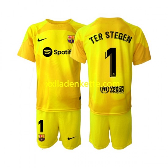 Fußballtrikot FC Barcelona Ter Stegen 1 Torwart Kinder Viertes 2022-2023 Kurzarm