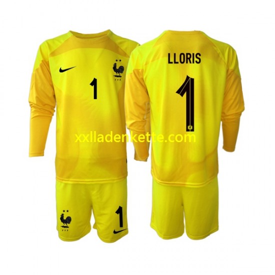 Fußballtrikot Frankreich Hugo Lloris 1 Torwart Kinder Ausweich World Cup 2022 Langarm