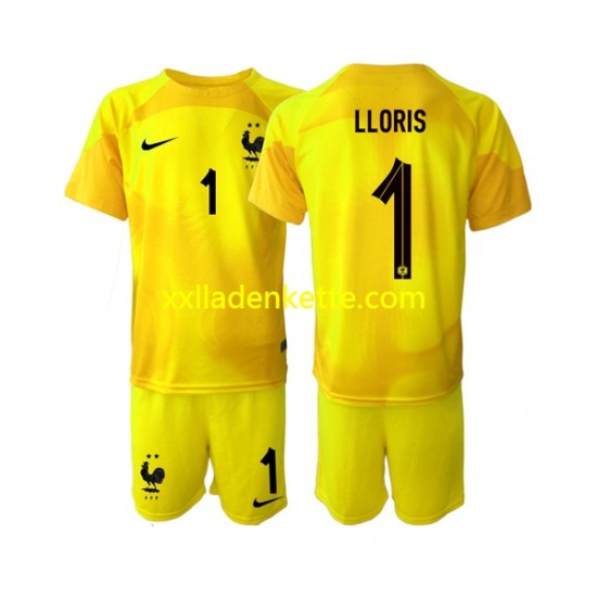 Fußballtrikot Frankreich Hugo Lloris 1 Torwart Kinder Ausweich World Cup 2022 Kurzarm
