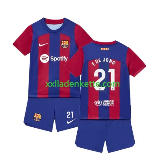 Fußballtrikot FC Barcelona Frenkie de Jong 21 Kinder Heim 2023-2024 Kurzarm
