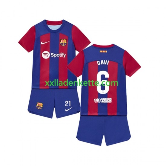 Fußballtrikot FC Barcelona Gavi 6 Kinder Heim 2023-2024 Kurzarm