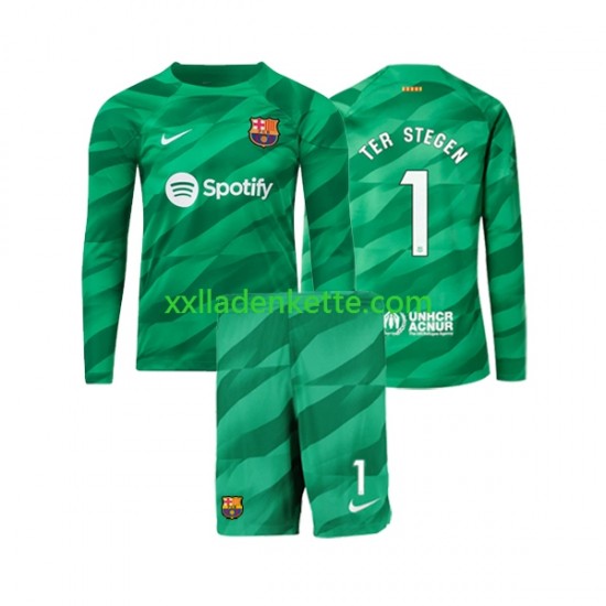 Fußballtrikot FC Barcelona Ter Stegen 1 Torwart Kinder Heim 2023-2024 Langarm