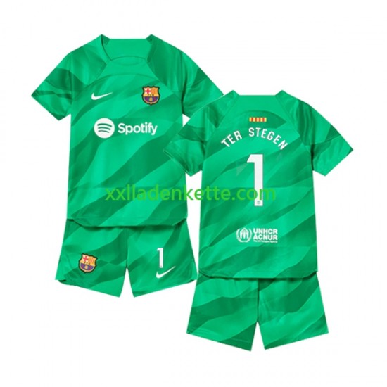 Fußballtrikot FC Barcelona Ter Stegen 1 Torwart Kinder Heim 2023-2024 Kurzarm
