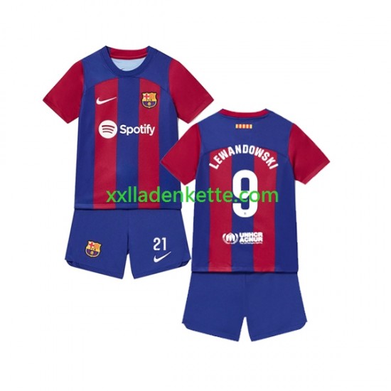 Fußballtrikot FC Barcelona Robert Lewandowski 9 Kinder Heim 2023-2024 Kurzarm