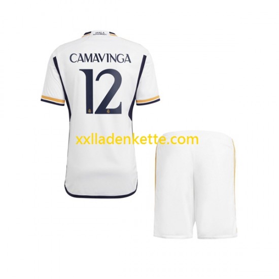 Fußballtrikot Real Madrid Camavinga 12 Kinder Heim 2023-2024 Kurzarm