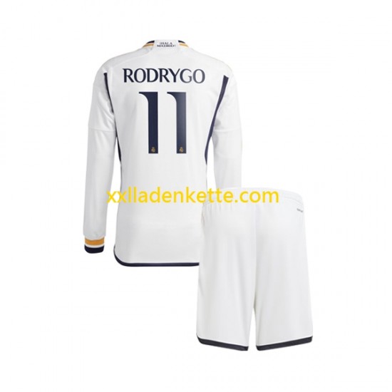 Fußballtrikot Real Madrid Rodrygo Goes 11 Kinder Heim 2023-2024 Langarm