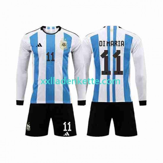 Fußballtrikot Argentinien 3 Stars Di Maria 11 Kinder Heim World Cup 2022 Langarm