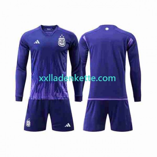 Fußballtrikot Argentinien 3 Stars Kinder Auswärts World Cup 2022 Langarm
