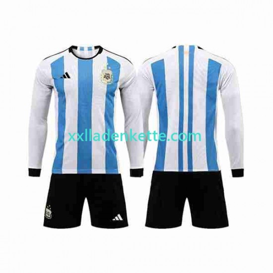 Fußballtrikot Argentinien 3 Stars Kinder Heim World Cup 2022 Langarm