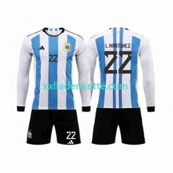 Fußballtrikot Argentinien 3 Stars Lautaro Martinez 22 Kinder Heim World Cup 2022 Langarm