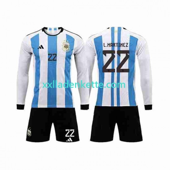 Fußballtrikot Argentinien 3 Stars Lautaro Martinez 22 Kinder Heim World Cup 2022 Langarm
