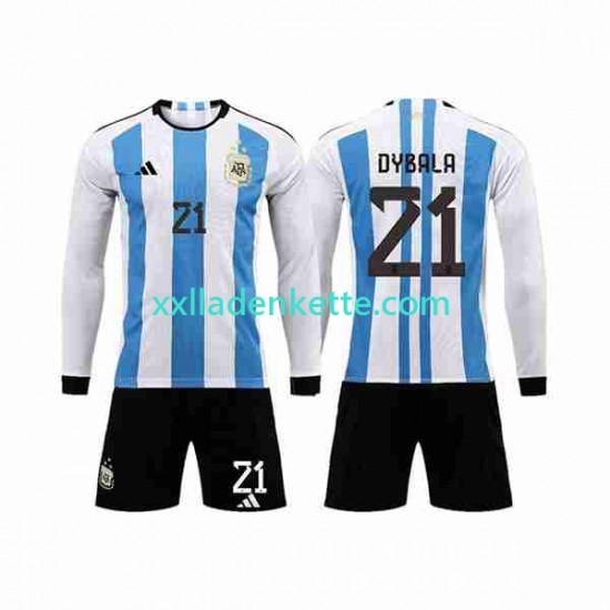Fußballtrikot Argentinien 3 Stars Paulo Dybala 21 Kinder Heim World Cup 2022 Langarm