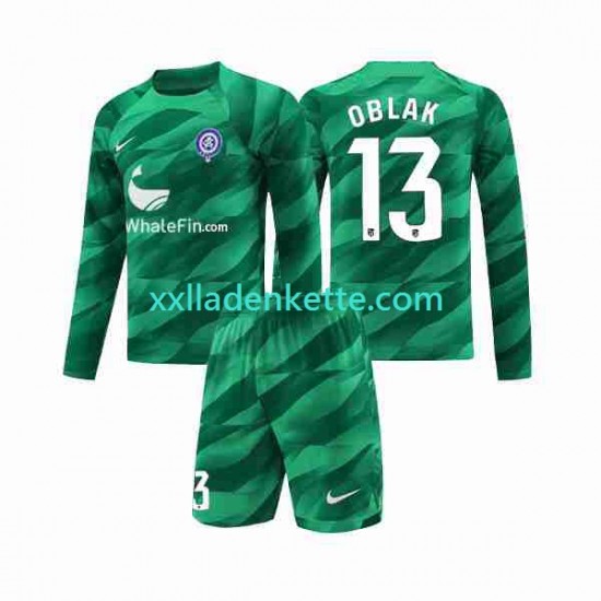 Fußballtrikot Atlético Madrid Jan Oblak 13 Torwart Kinder Auswärts 2023-2024 Langarm