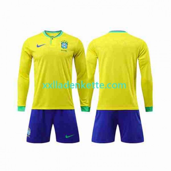 Fußballtrikot Brasilien Kinder Heim World Cup 2022 Langarm