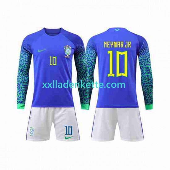 Fußballtrikot Brasilien Neymar Jr 10 Kinder Auswärts World Cup 2022 Langarm