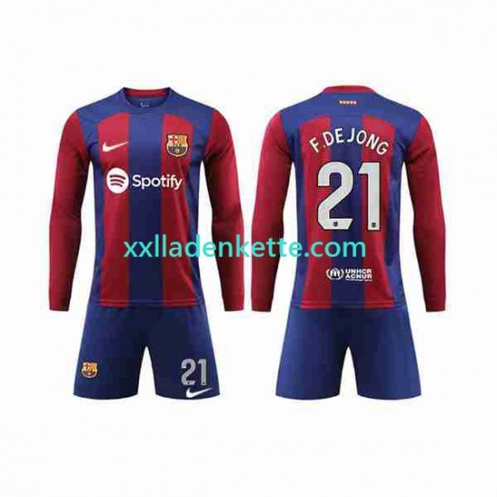 Fußballtrikot FC Barcelona Frenkie de Jong 21 Kinder Heim 2023-2024 Langarm