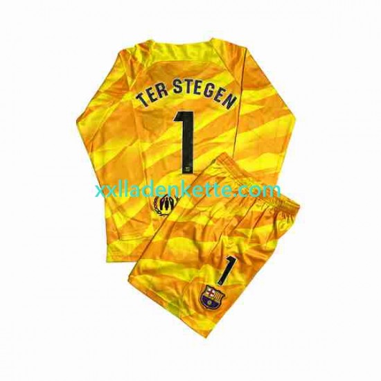 Fußballtrikot FC Barcelona Ter Stegen 1 Torwart Kinder Viertes 2023-2024 Langarm