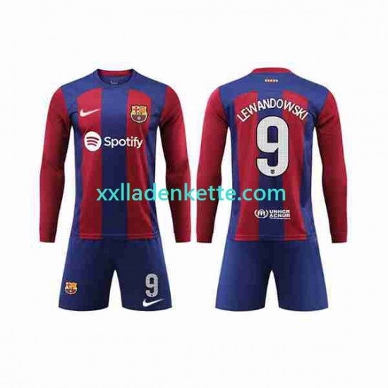 Fußballtrikot FC Barcelona LEWANDOWSKI 9 Kinder Heim 2023-2024 Langarm