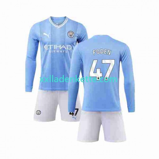 Fußballtrikot Manchester City Phil Foden 47 Kinder Heim 2023-2024 Langarm