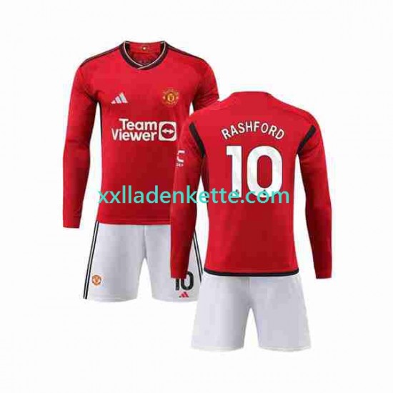 Fußballtrikot Manchester United Marcus Rashford 10 Kinder Heim 2023-2024 Langarm