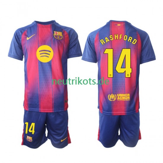 Fußballtrikot FC Barcelona Marcus Rashford 14 Kinder Heim 2025-2026 Kurzarm