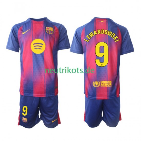Fußballtrikot FC Barcelona Robert Lewandowski 9 Kinder Heim 2025-2026 Kurzarm