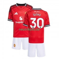 Fußballtrikot Manchester United Benjamin Sesko 30 Kinder Heim 2025-2026 Kurzarm