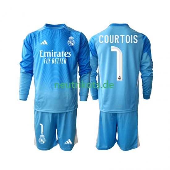 Fußballtrikot Real Madrid Thibaut Courtois 1 Kinder Heim 2025-2026 Langarm