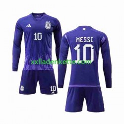 Fußballtrikot Argentinien 3 Stars Lionel Messi 10 Kinder Auswärts World Cup 2022 Langarm