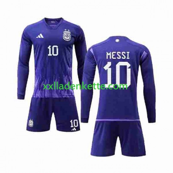Fußballtrikot Argentinien 3 Stars Lionel Messi 10 Kinder Auswärts World Cup 2022 Langarm