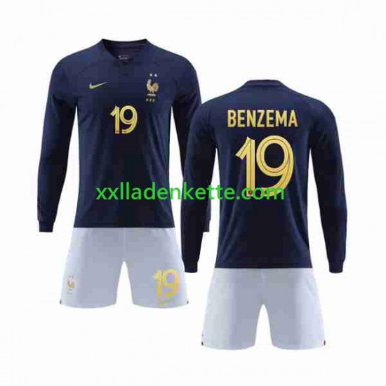 Fußballtrikot Frankreich Benzema 19 Kinder Heim World Cup 2022 Langarm