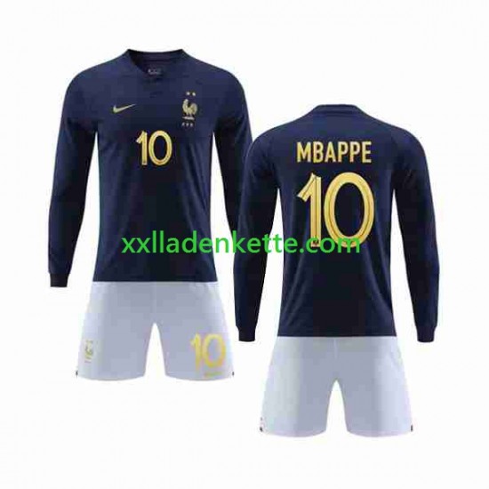 Fußballtrikot Frankreich Mbappé 10 Kinder Heim World Cup 2022 Langarm