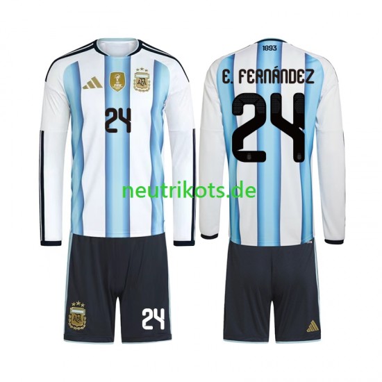 Fußballtrikot Argentinien Enzo Fernandez 24 Kinder Heim World Cup 2026 Langarm