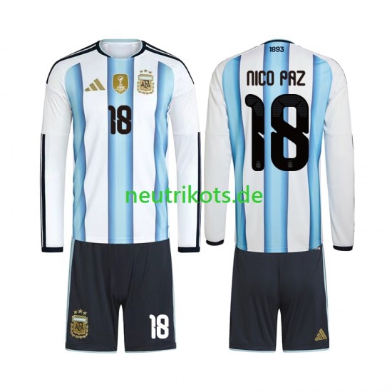 Fußballtrikot Argentinien Nico Paz 18 Kinder Heim World Cup 2026 Langarm