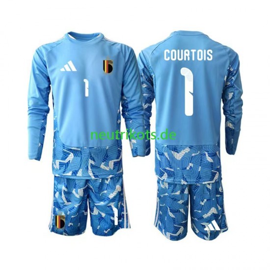 Fußballtrikot Belgien Thibaut Courtois 1 Torwart Kinder Heim World Cup 2026 Langarm