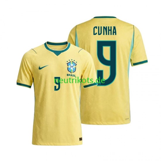 Fußballtrikot Brasilien Matheus Cunha 9 Herren Heim World Cup 2026 Kurzarm