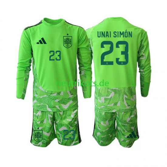 Fußballtrikot Spanien Unai Simon 23 6th Green color Torwart Kinder World Cup 2026 Langarm
