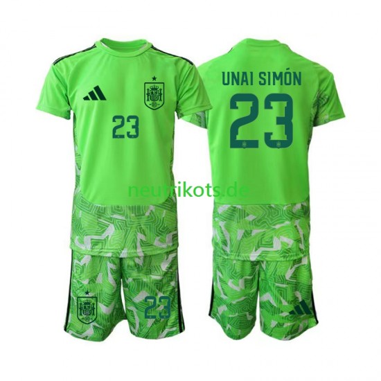 Fußballtrikot Spanien Unai Simon 23 6th Green color Torwart Kinder World Cup 2026 Kurzarm