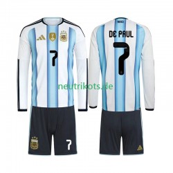 Fußballtrikot Argentinien Rodrigo De Paul 7 Kinder Heim World Cup 2026 Langarm