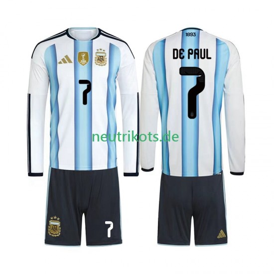 Fußballtrikot Argentinien Rodrigo De Paul 7 Kinder Heim World Cup 2026 Langarm