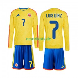 Fußballtrikot Kolumbien Luis Diaz 7 Kinder Heim World Cup 2026 Langarm