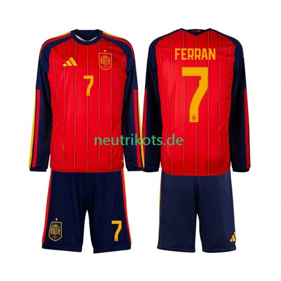 Fußballtrikot Spanien Ferran Torres 7 Kinder Heim World Cup 2026 Langarm