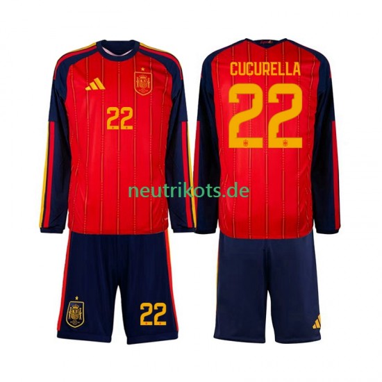 Fußballtrikot Spanien Marc Cucurella 22 Kinder Heim World Cup 2026 Langarm