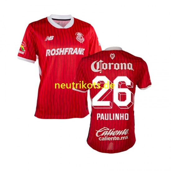 Fußballtrikot Deportivo Toluca Paulinho 26 Herren Heim 2024-2025 Kurzarm
