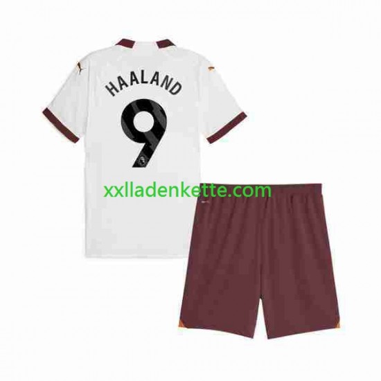 Fußballtrikot Manchester City Erling Haaland 9 Kinder Auswärts 2023-2024 Kurzarm